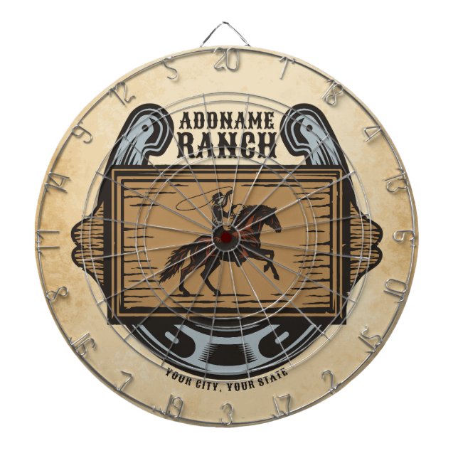 Roping Cowboy ADD NAMN Western Family Horse Ranch Darttavla (Framsidan)