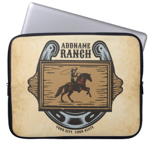 Roping Cowboy ADD NAMN Western Family Horse Ranch Laptop Fodral