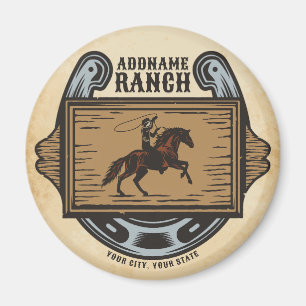 Roping Cowboy ADD NAMN Western Family Horse Ranch Magnet