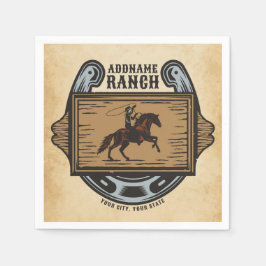 Roping Cowboy ADD NAMN Western Family Horse Ranch Pappersservett