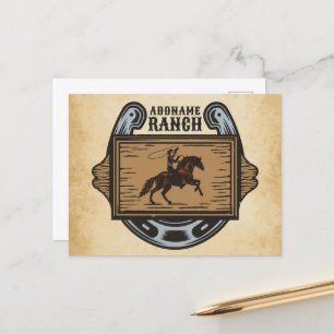 Roping Cowboy ADD NAMN Western Family Horse Ranch Vykort