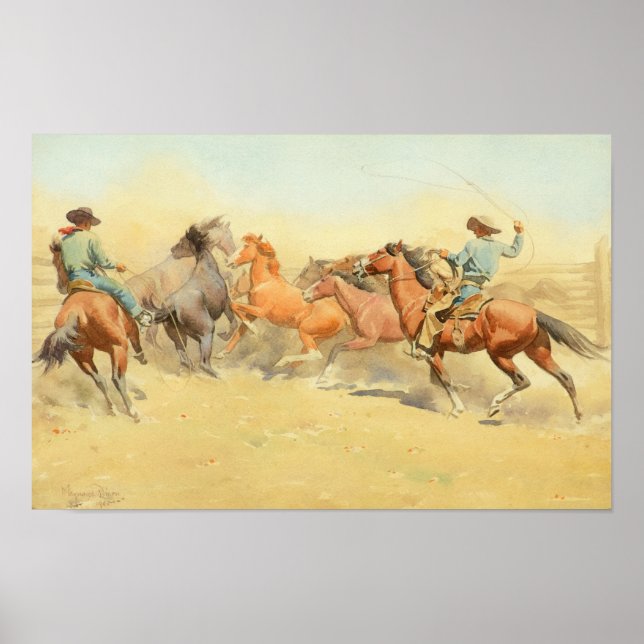 Roping Horses av Maynard Dixon Poster (Framsidan)
