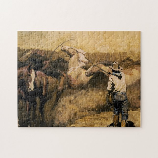 “Roping Palomino” västerländsk konst av Maynard Di Pussel (Horisontell)