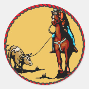 Roping Steer Roping för western Sticker-grupp Runt Klistermärke