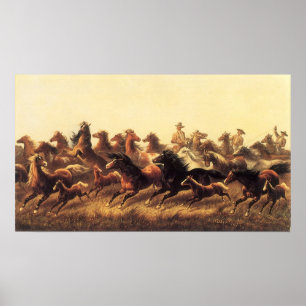 Roping Vild Horses av James Walker Poster
