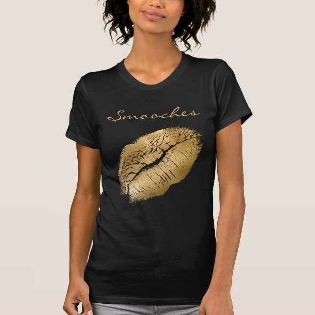 Ropoches Black och Guld Lipstick Tee Shirt (Framsida)