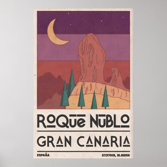 Roque Nublo Väggkonst, Vintage Resa Affisch (Framsidan)