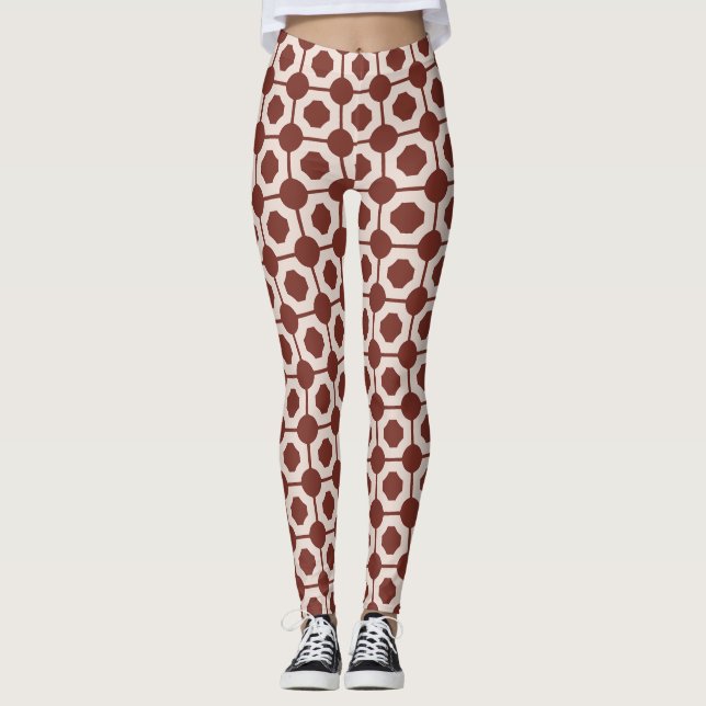 Rör Beige Brown Minimum Mönster Leggings (Framsida)
