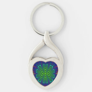 Rör för utrymme för grönt för maskhålFractal Twisted Heart Silverfärgad Nyckelring