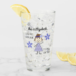 Rör inte mitt glas med stick figur och namn