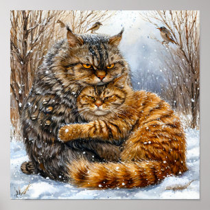 Rörande gatumkatter vintersnöscen ❄️🐱 poster