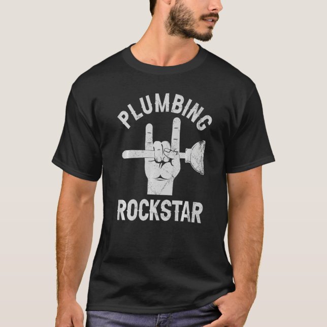 Rörande rockstjärna, roligt rörmokare, toalettkolv t shirt (Framsida)