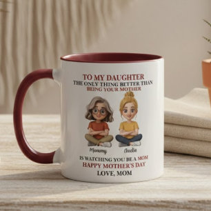Rörande seriecitat om mamma och dotter i rött mugg