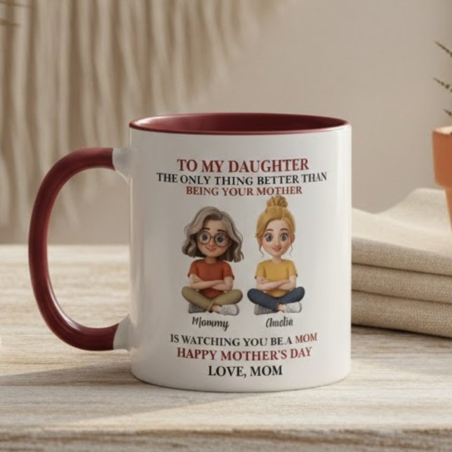Rörande seriecitat om mamma och dotter i rött mugg (Skapare uppladdad)