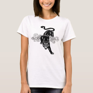 Rörande svart panter och blomning ro T-Shirt