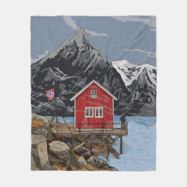 Rorbu Lofoten Bergen Norge liggande illustration Fleecefilt