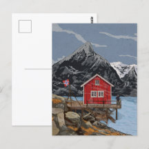 Rorbu Lofoten Bergen Norge liggande illustration