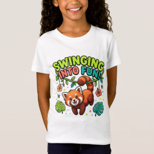 Rörelse i kul röd panda t-shirt för barn