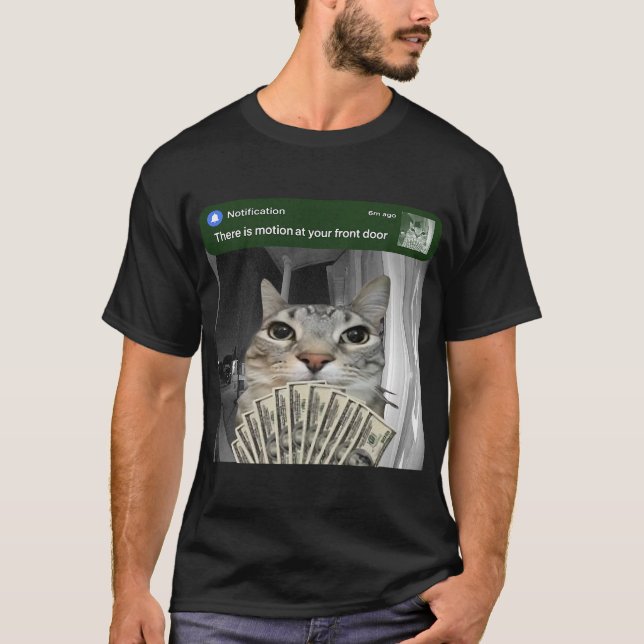 Rörelse Upptäckt Fram dörr Katt Meme T Shirt (Framsida)