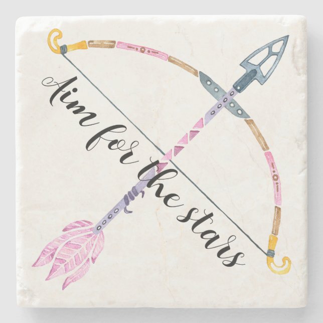 Rörelsefärgad vattenfärgsruta Bow Arrow Boho Feath Stenunderlägg (Framsidan)