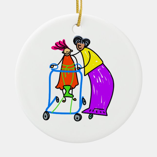Rörelsehindrad flicka julgransprydnad keramik (Framsidan)