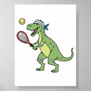 Rörelsekonst med Tecknad T-Rex som Spelar Tennis p Poster