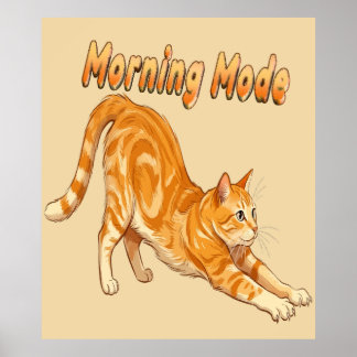 Rörelseläge Orange Tabby Katt Sträcker Sig Rolig K Poster