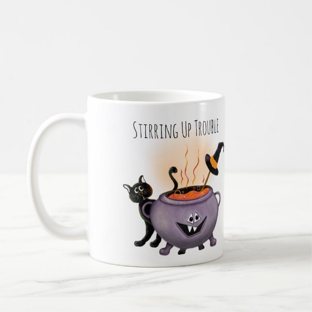Rörlig Black Cat & Witch Halloween Kaffemugg (Vänster)