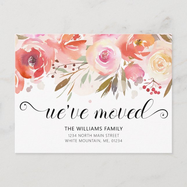 Rörlig Chic Rosa Rosa Vattenfärg Blommig Meddelande Vykort (Framsida)