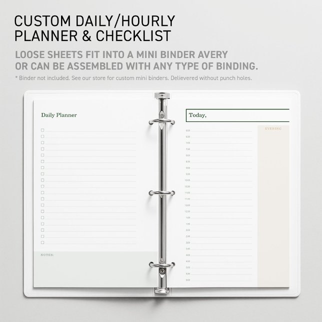 Rörlig Notarie Juridisk Grön Guld Planerare Mini R Brevpapper (Editable Mini Binder Planner Insert Daily Undated Schedule Sheet for flexible Time Management Tool.)