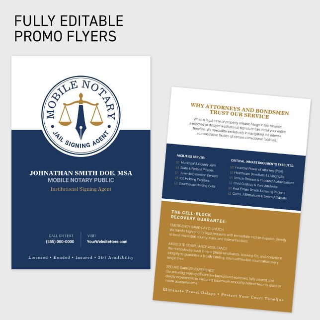 Rörlig notarius publicus underskrift agent juridis flygblad (Fully Editable Mobile Notary Public Signing Agent Legal Promotional Flyer.)