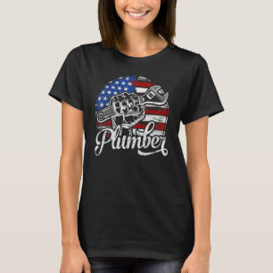 Rörmokare Amerikansk Flagga VVS Rörskiftnyckel Usa T Shirt