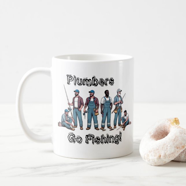 Rörmokare går på fiske kaffemugg (Med munk)