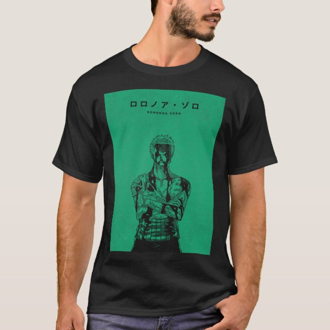 Roronoa Zoro Green Manga Style Illustration T Shirt (Framsida)