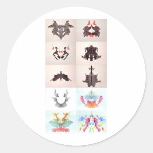 Rorschach Test Bläck blockerar alla 10 Tallrikar 1 Runt Klistermärke