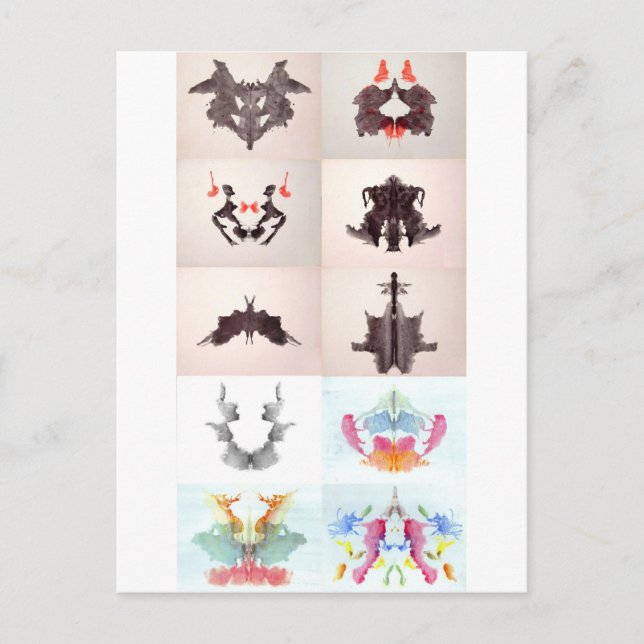 Rorschach Test Bläck blockerar alla 10 Tallrikar 1 Vykort (Framsida)