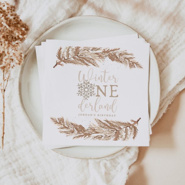 RORY Boho Beige Winter Wonderland First Birthday Pappersservett (Skapare uppladdad)