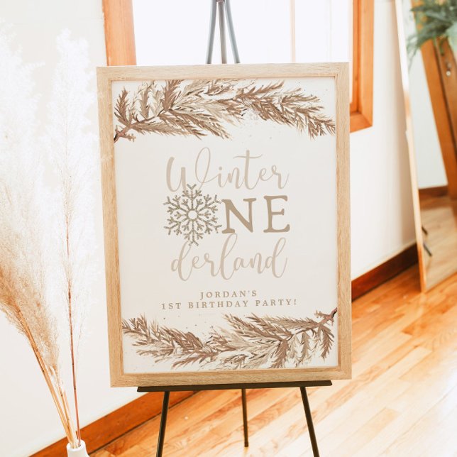 RORY Boho Beige Winter Wonderland First Birthday Poster (Skapare uppladdad)