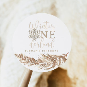 RORY Boho Beige Winter Wonderland First Birthday Runt Klistermärke