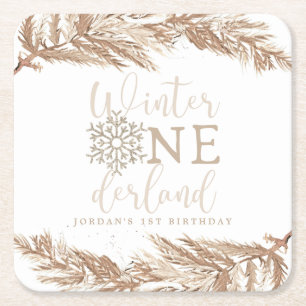 RORY Boho Beige Winter Wonderland First Birthday Underlägg Papper Kvadrat