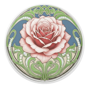 Ros Blomma Grön Blå Röd Art Deco Nouveau Knopp