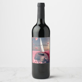 Ros blomma segelbåt bröllopsdekal vinflaska etikett