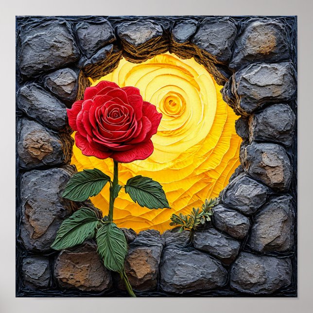 🌹 Ros Blommade Genom Gammal Stenvägg Poster (Framsidan)