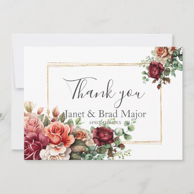 Ros Blommig Eukalyptus Bröllop Tack (Framsida)