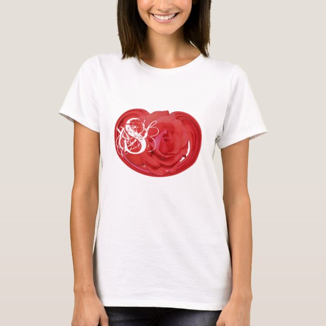 Ros Blommig Monogram Dina Initialer Personlig Tee Shirt (Framsida)