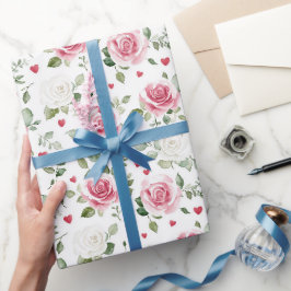 Ros Blommiga Hjärtan Bröllopsdusch Presentpapper