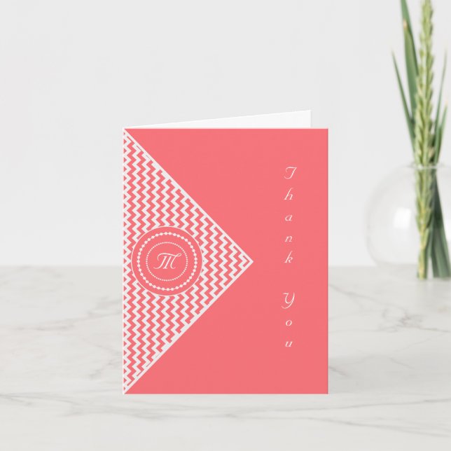 Ros Chevron Monogrammerad Tack Kort (Framsida)