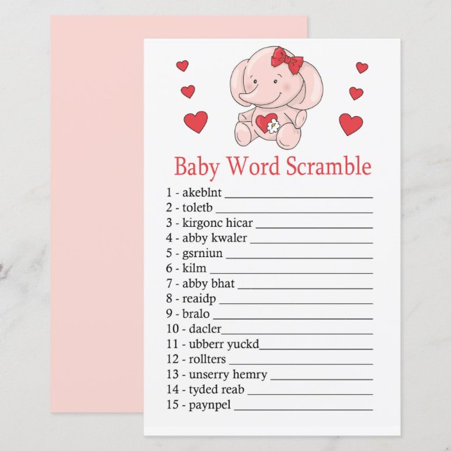 Ros elefant Baby ord blandar spel (Fram/baksida)