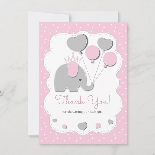 Ros Elefant Baby Shower Flicktema Tack Kort (Framsida)