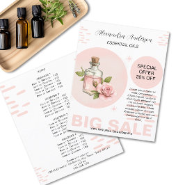 Ros essentiella oljor Vattenfärg Blommig Promo Flygblad